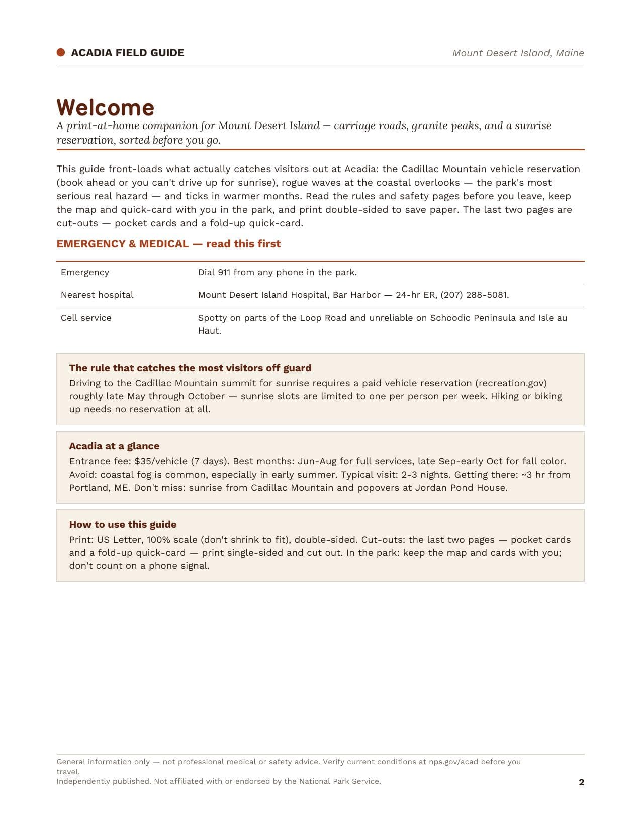 Sample page 1 from the Acadia guide