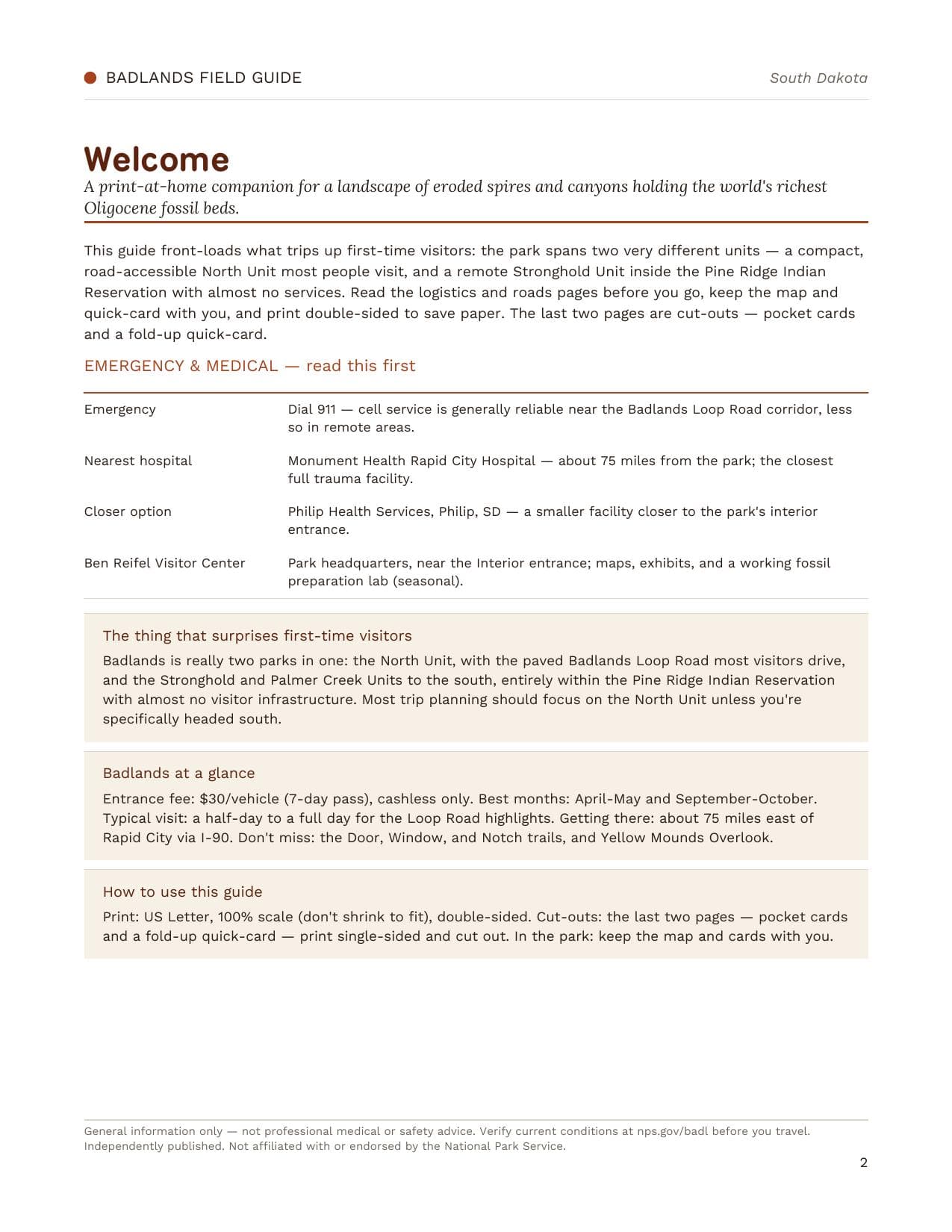 Sample page 1 from the Badlands guide