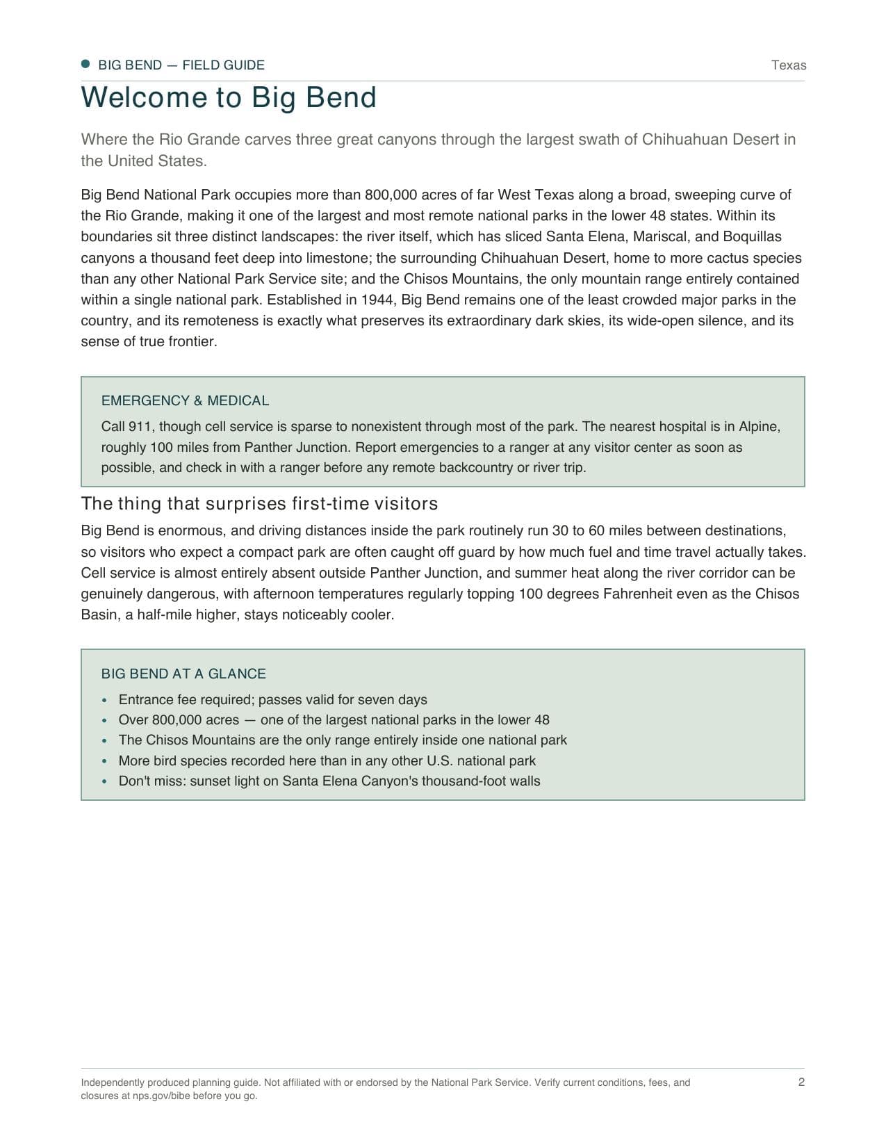 Sample page 1 from the Big Bend guide