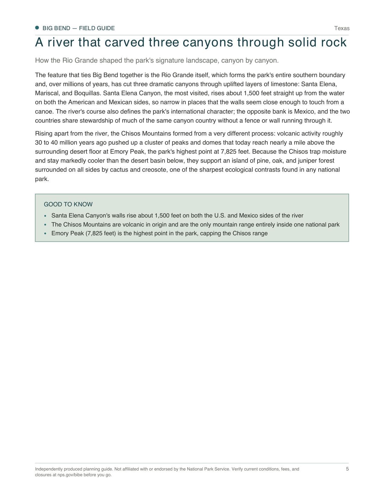 Sample page 2 from the Big Bend guide