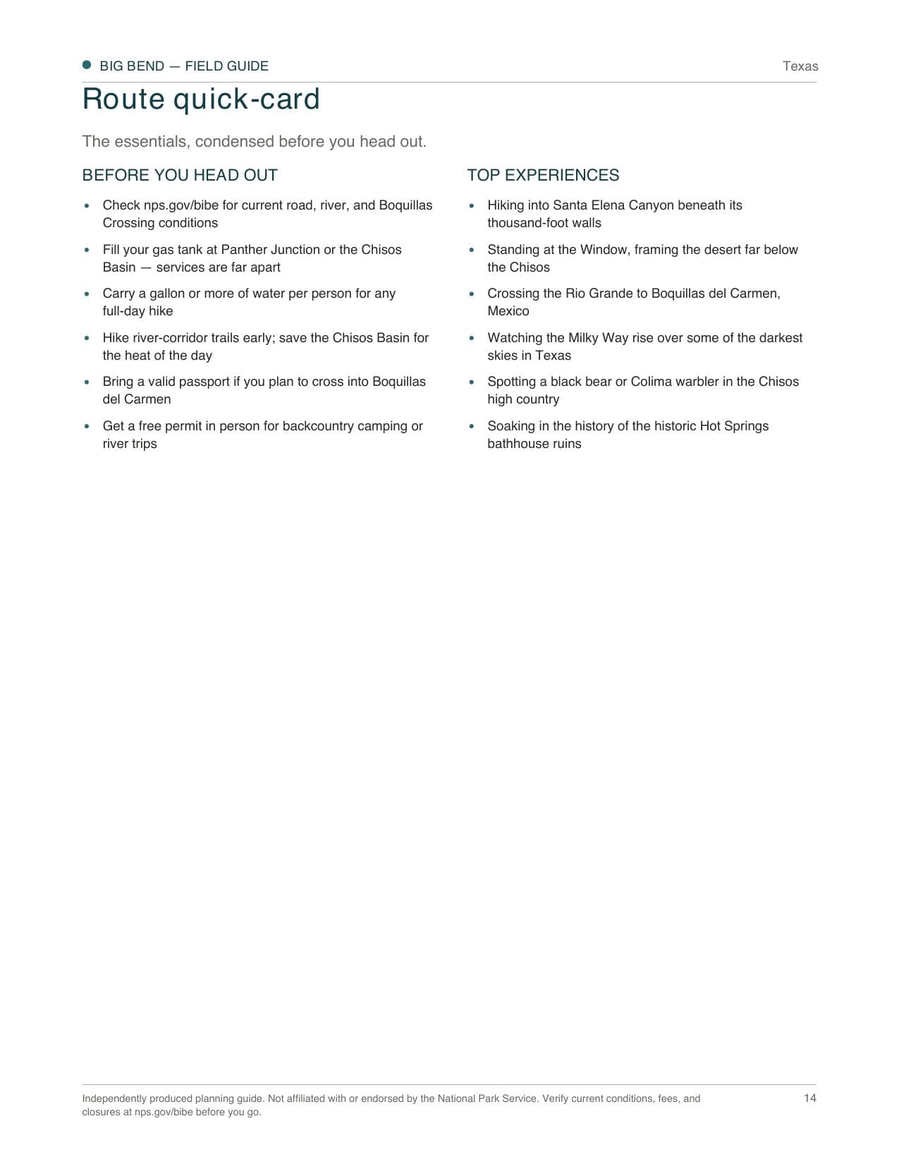 Sample page 3 from the Big Bend guide