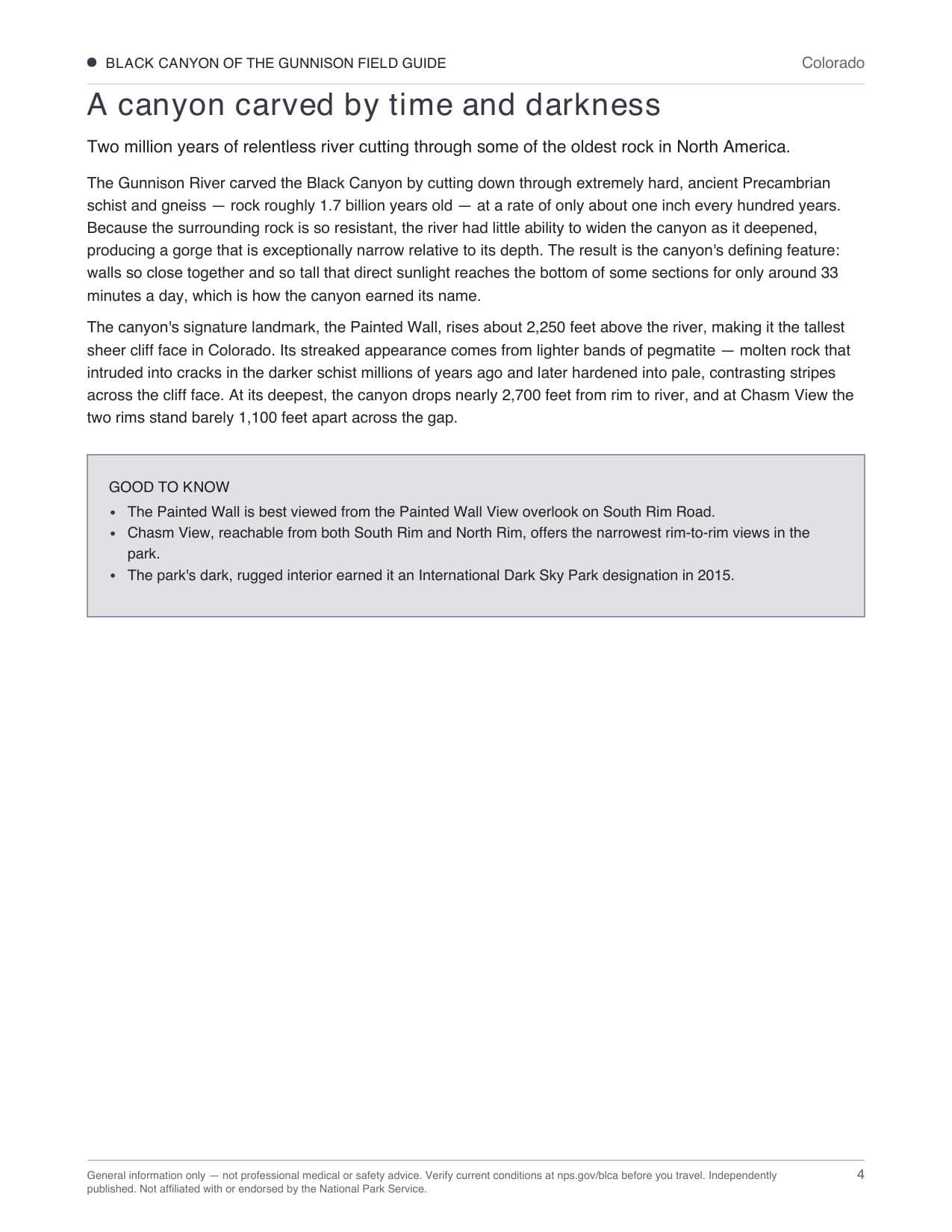 Sample page 2 from the Black Canyon of the Gunnison guide