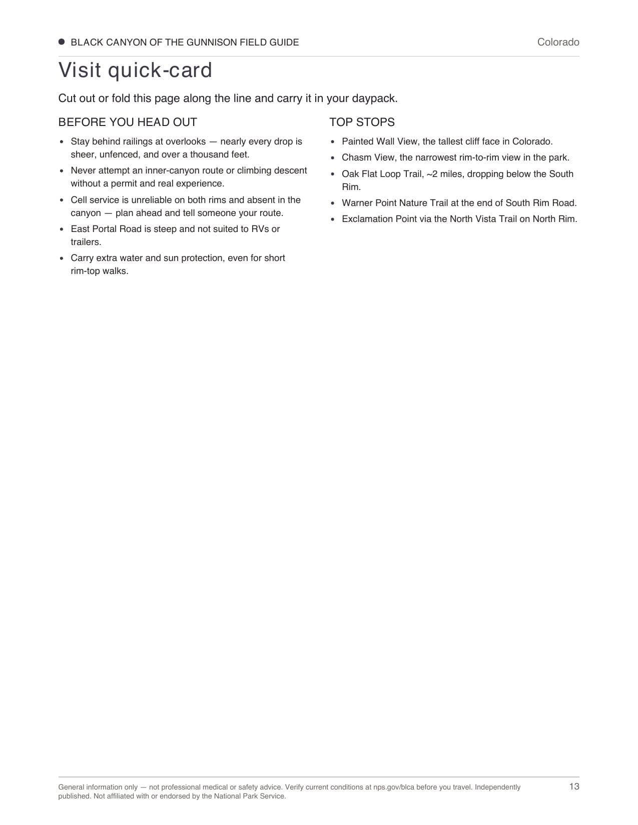 Sample page 3 from the Black Canyon of the Gunnison guide