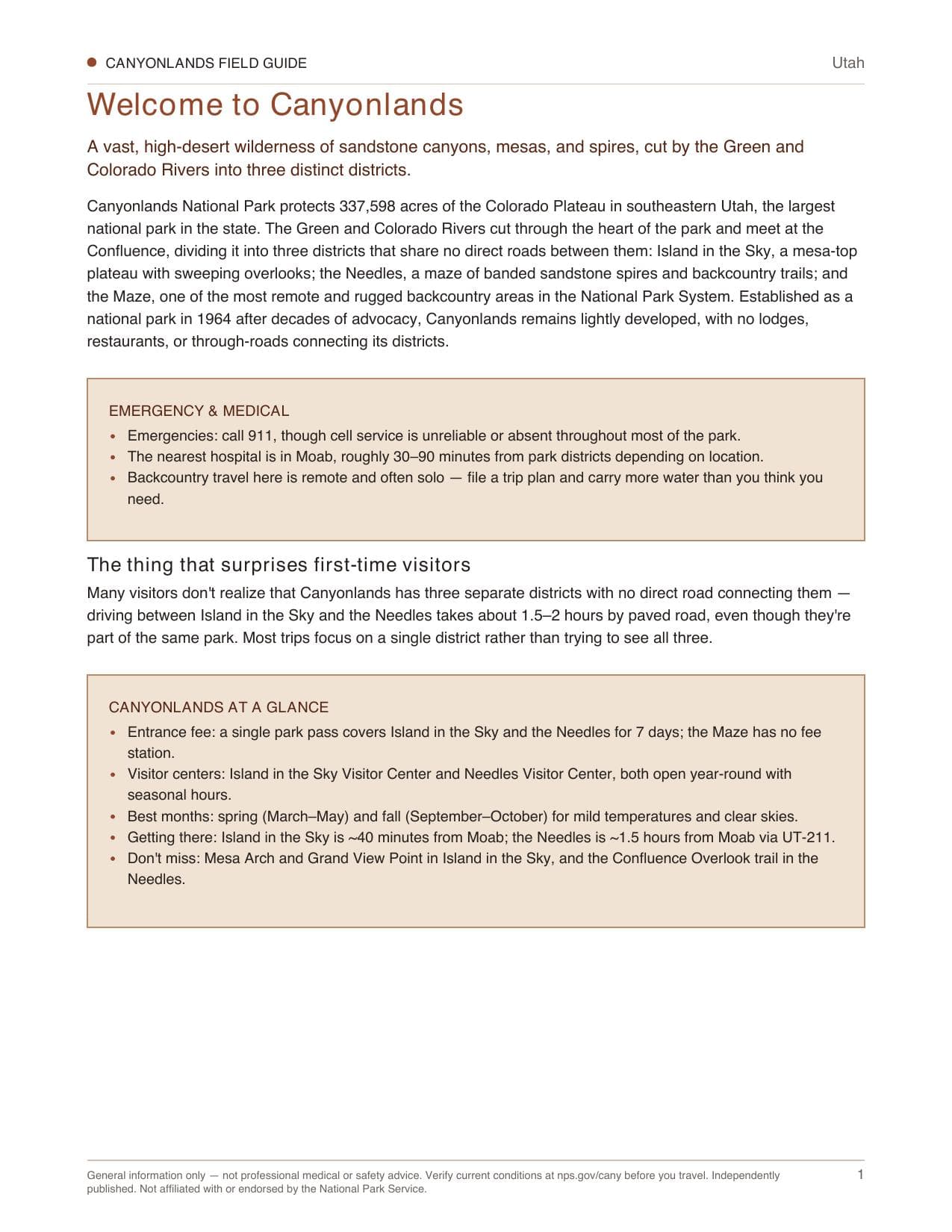 Sample page 1 from the Canyonlands guide