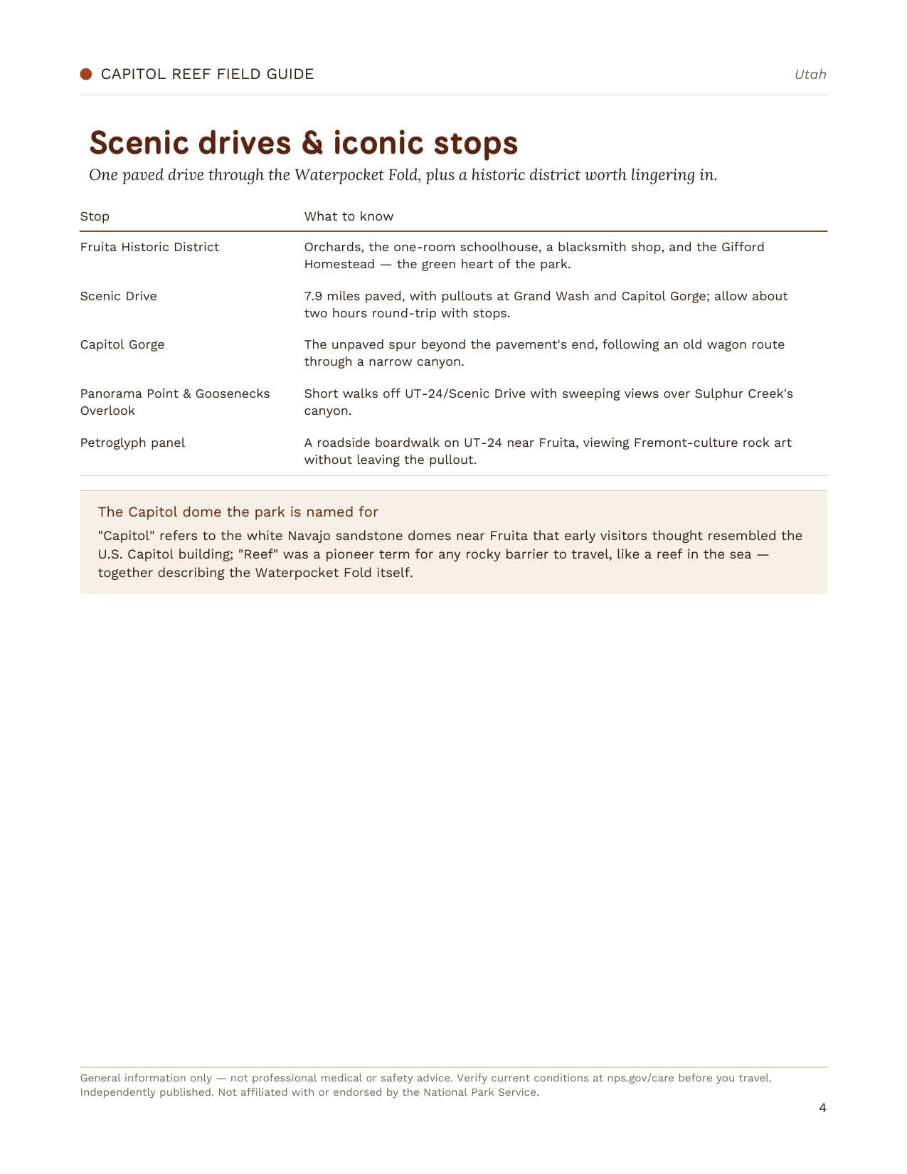 Sample page 2 from the Capitol Reef guide