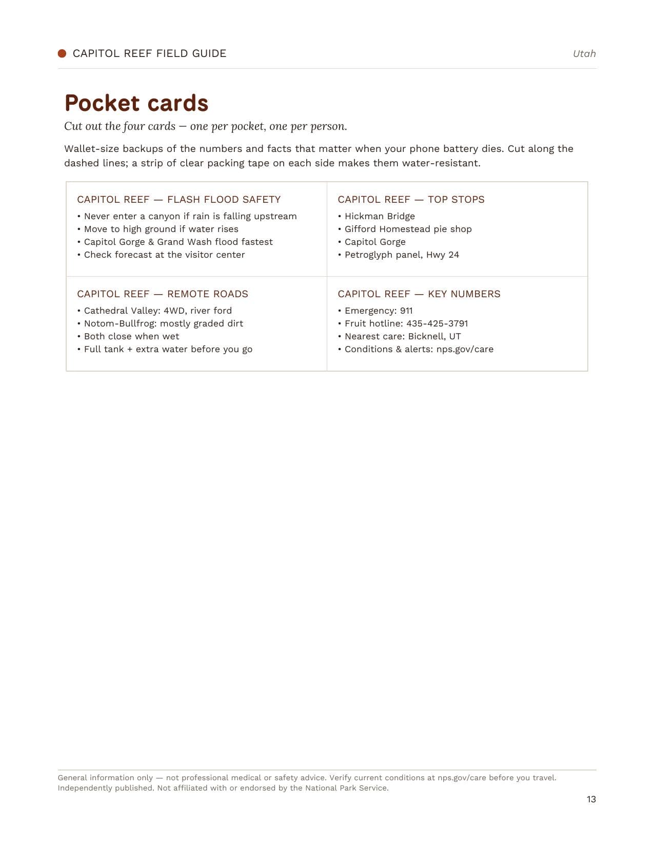 Sample page 3 from the Capitol Reef guide