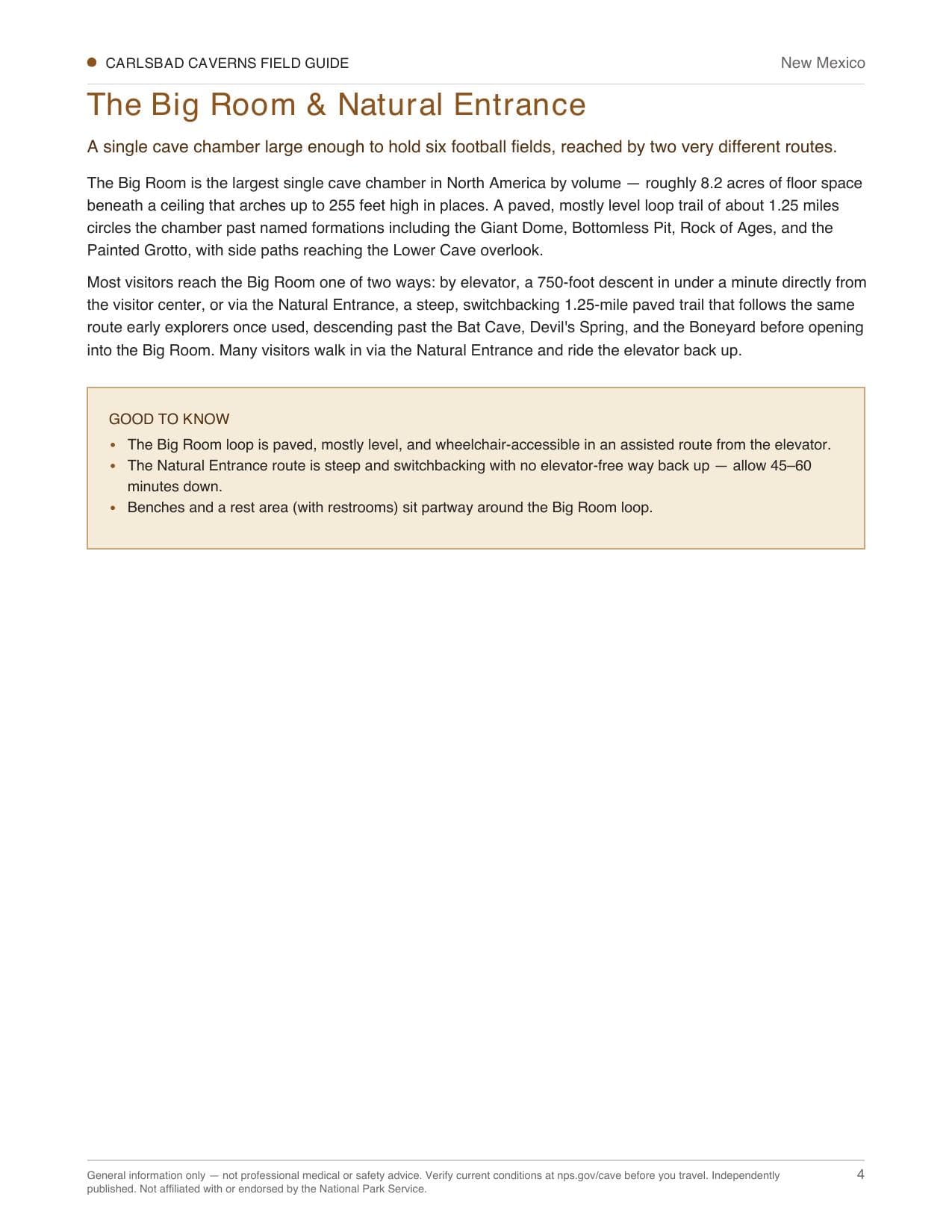 Sample page 2 from the Carlsbad Caverns guide