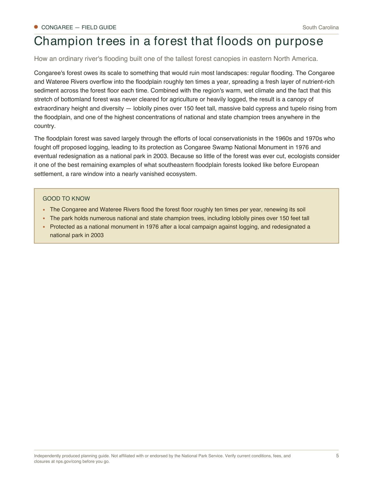 Sample page 2 from the Congaree guide
