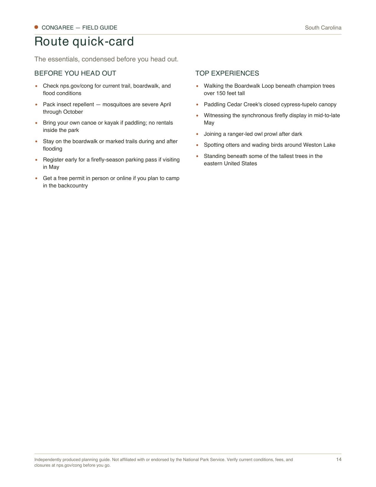 Sample page 3 from the Congaree guide