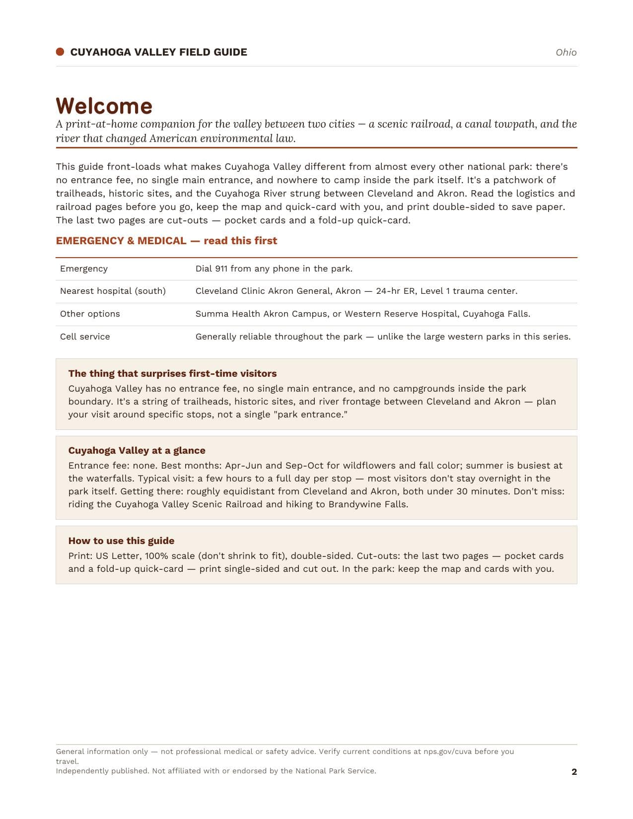 Sample page 1 from the Cuyahoga Valley guide