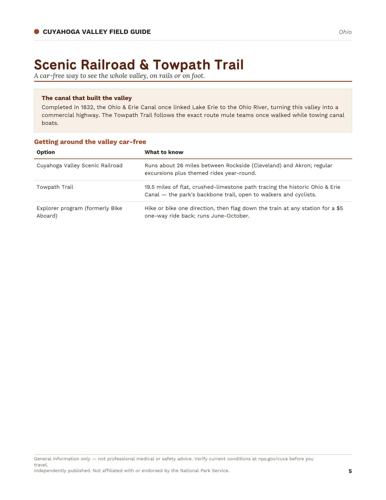 Sample page 2 from the Cuyahoga Valley guide