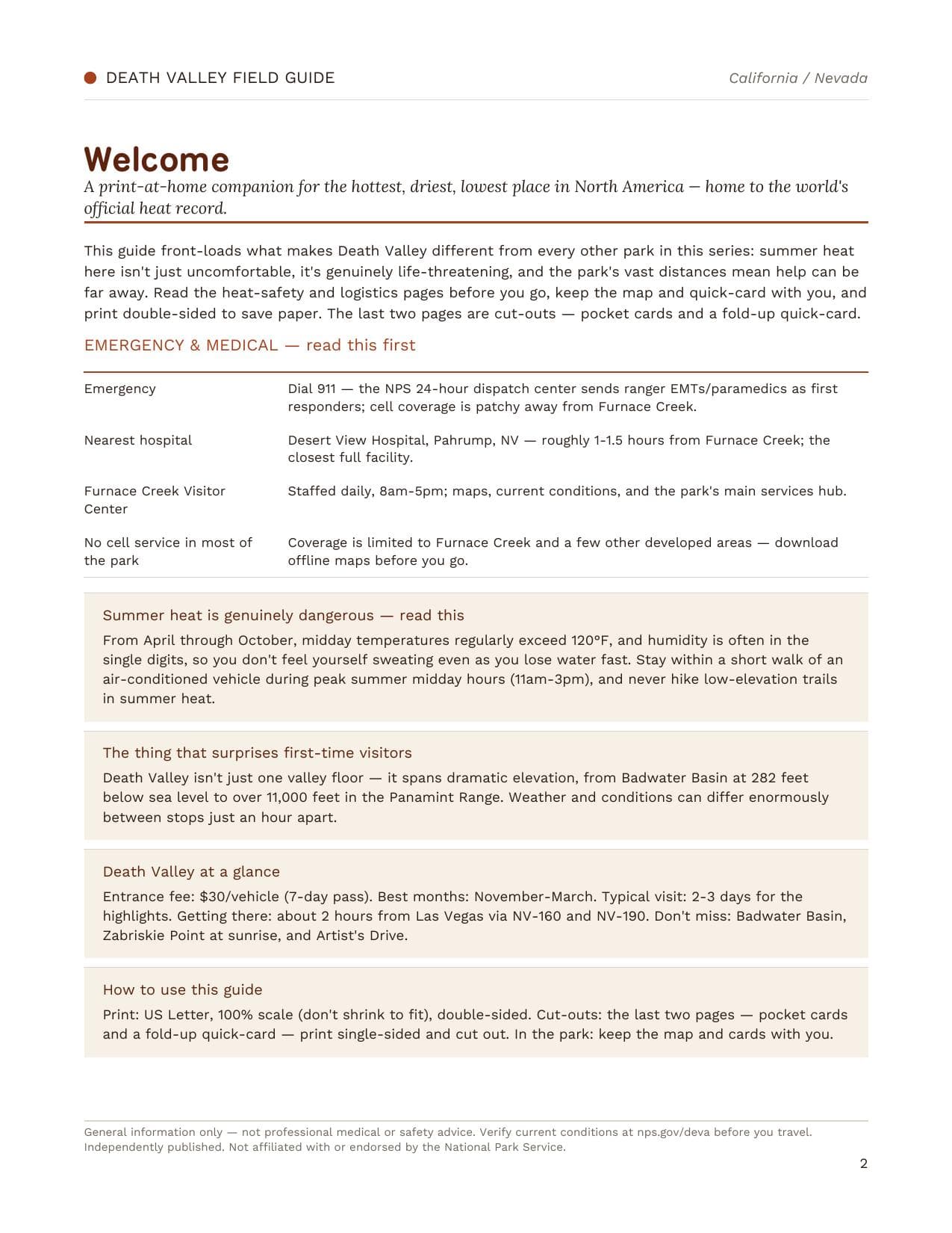 Sample page 1 from the Death Valley guide