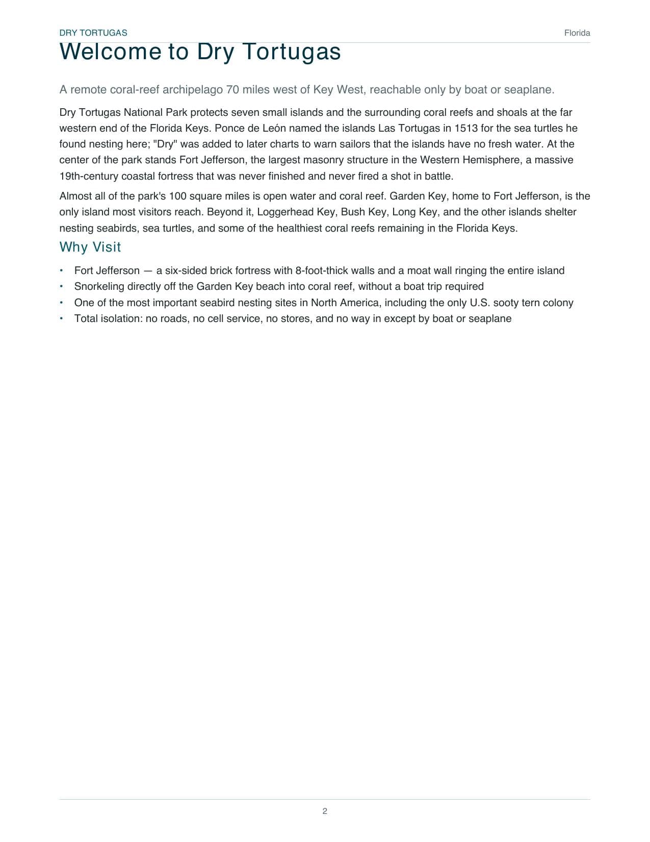 Sample page 1 from the Dry Tortugas guide