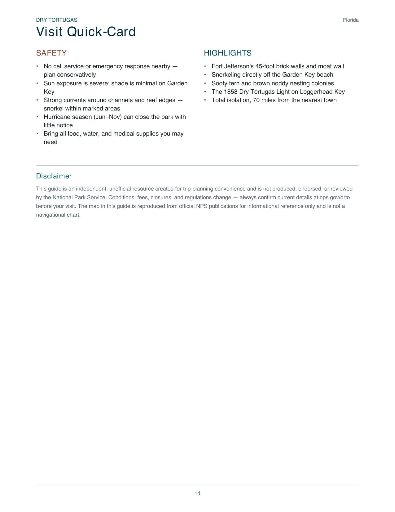 Sample page 3 from the Dry Tortugas guide