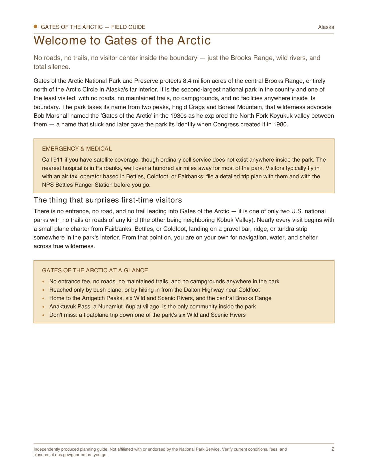 Sample page 1 from the Gates of the Arctic guide