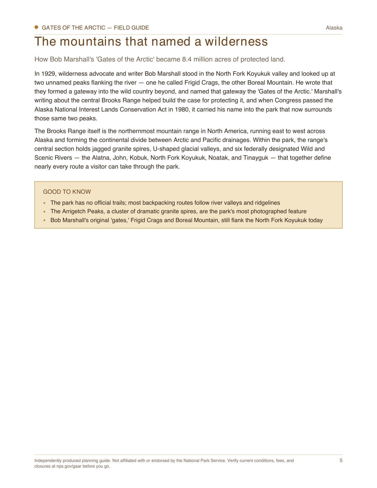 Sample page 2 from the Gates of the Arctic guide