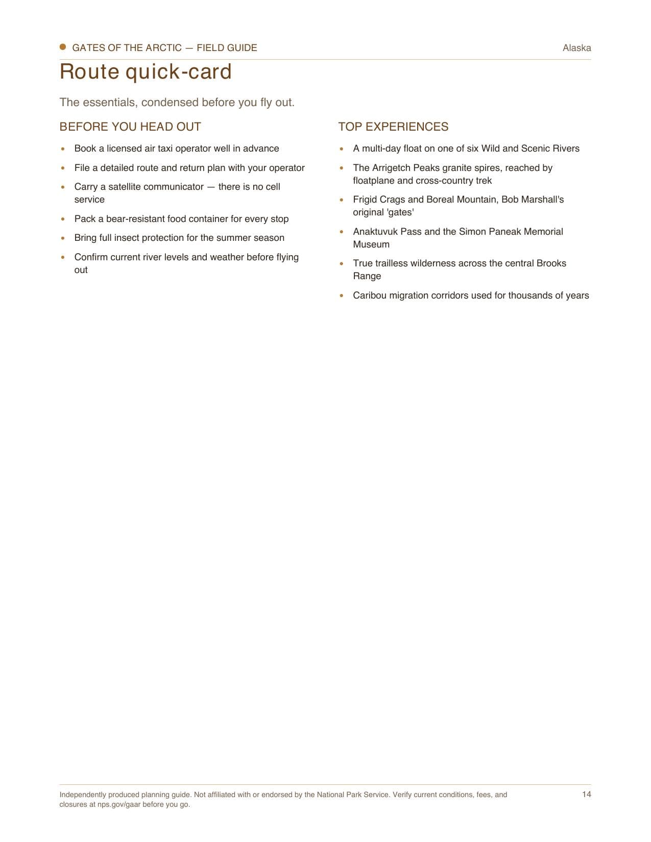 Sample page 3 from the Gates of the Arctic guide