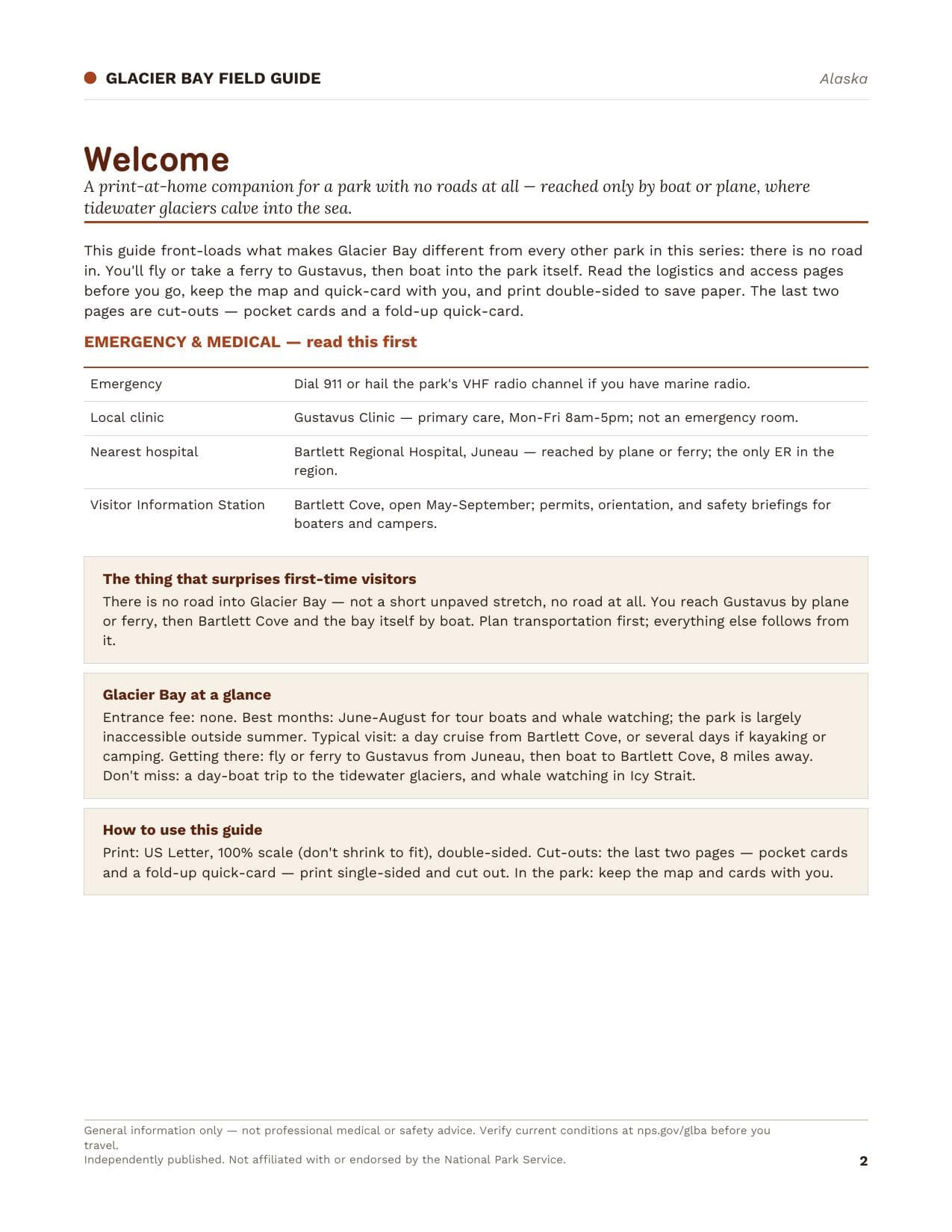 Sample page 1 from the Glacier Bay guide