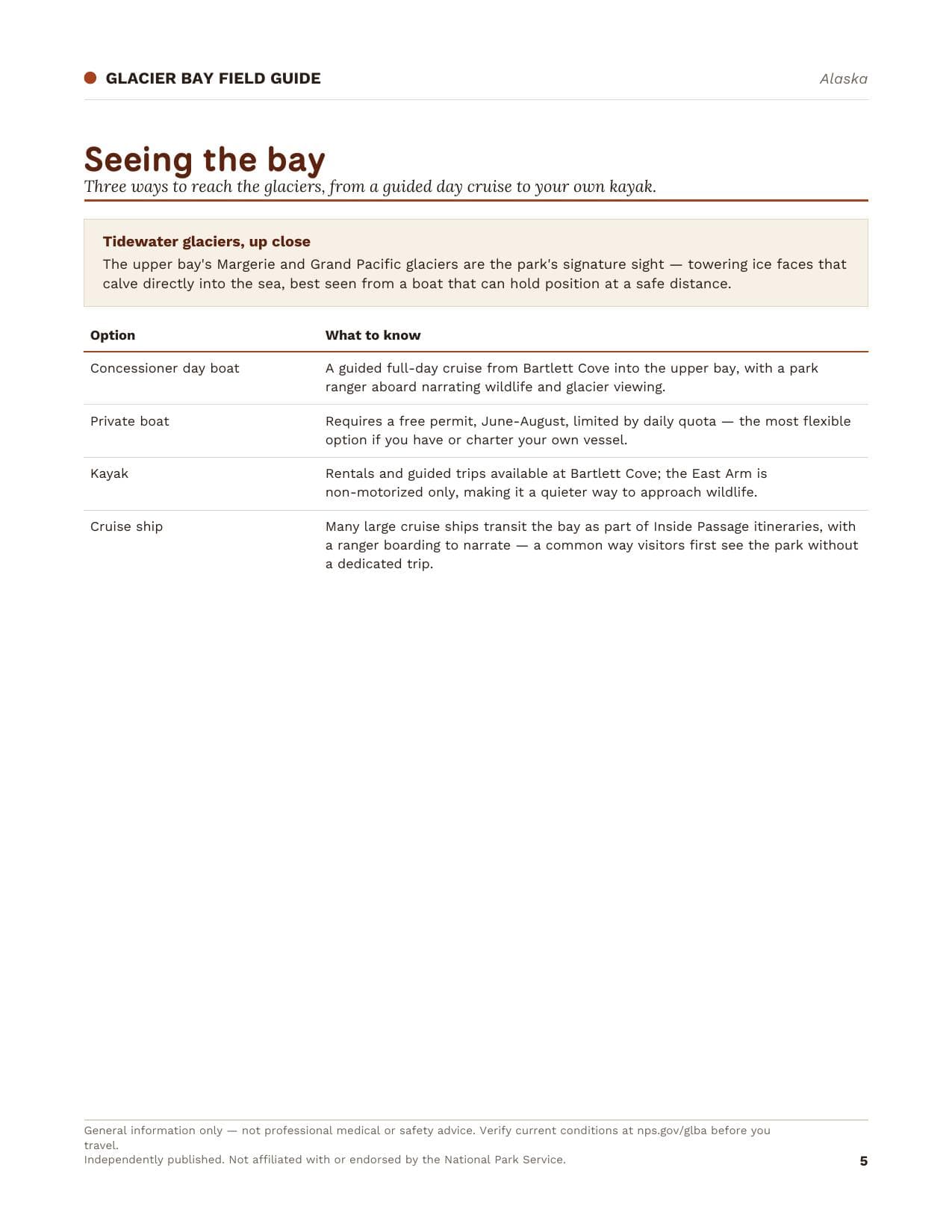 Sample page 2 from the Glacier Bay guide