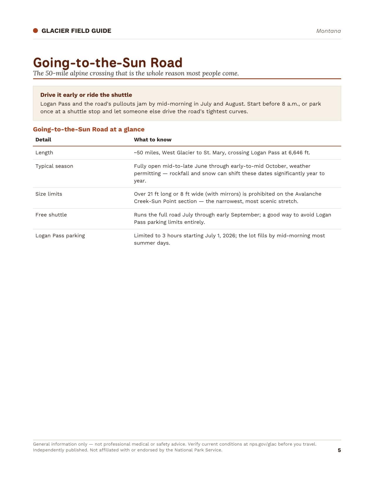 Sample page 2 from the Glacier guide