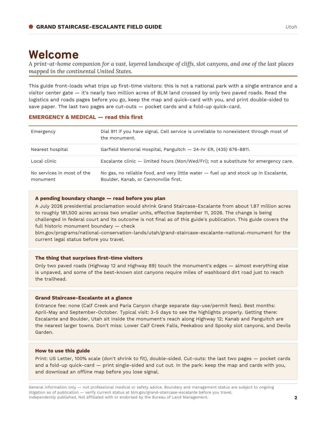 Sample page 1 from the Grand Staircase-Escalante guide