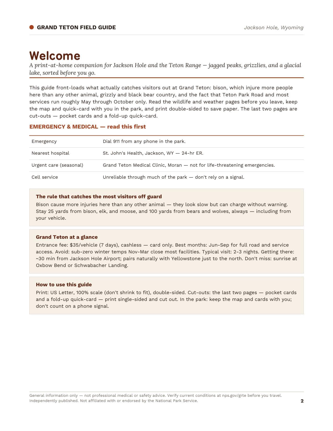 Sample page 1 from the Grand Teton guide