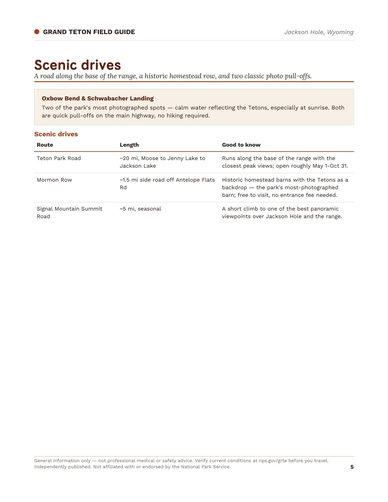 Sample page 2 from the Grand Teton guide