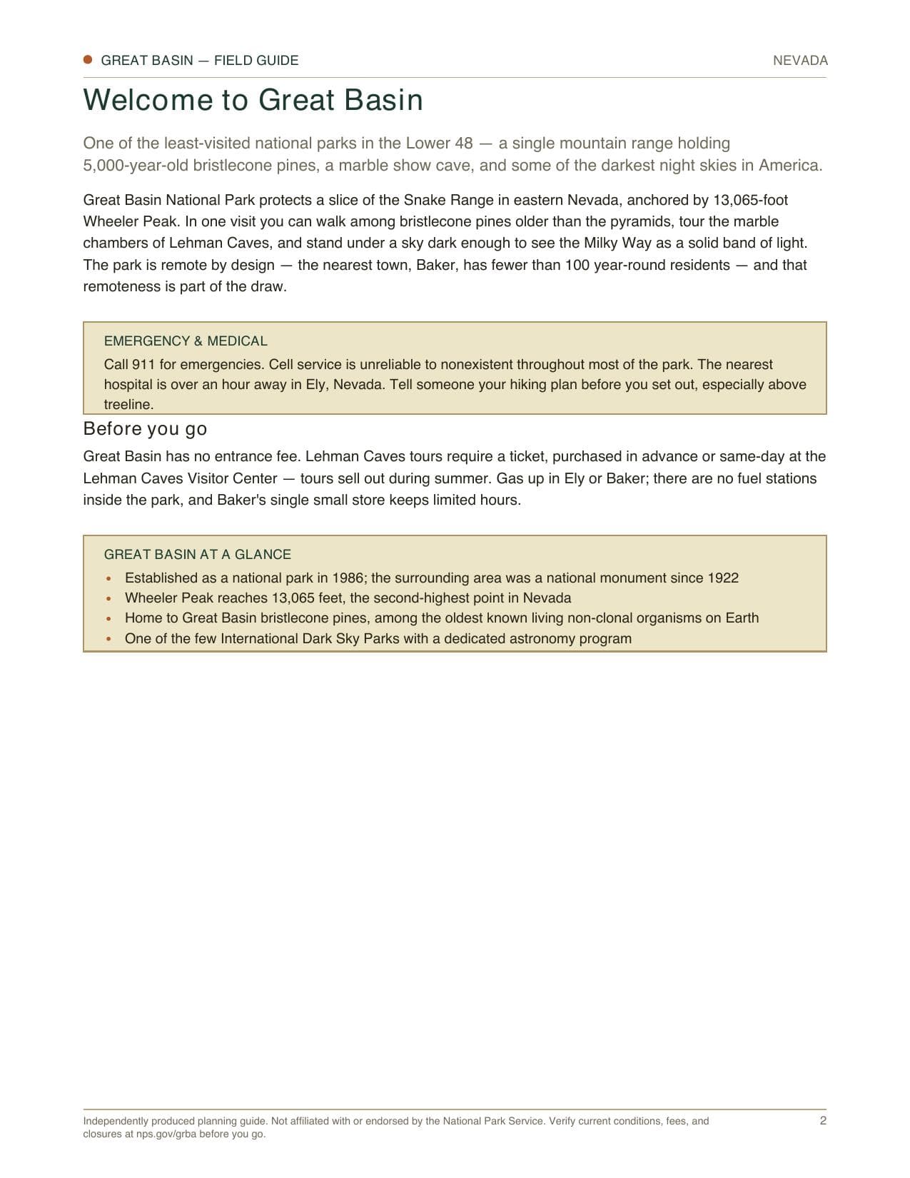 Sample page 1 from the Great Basin guide