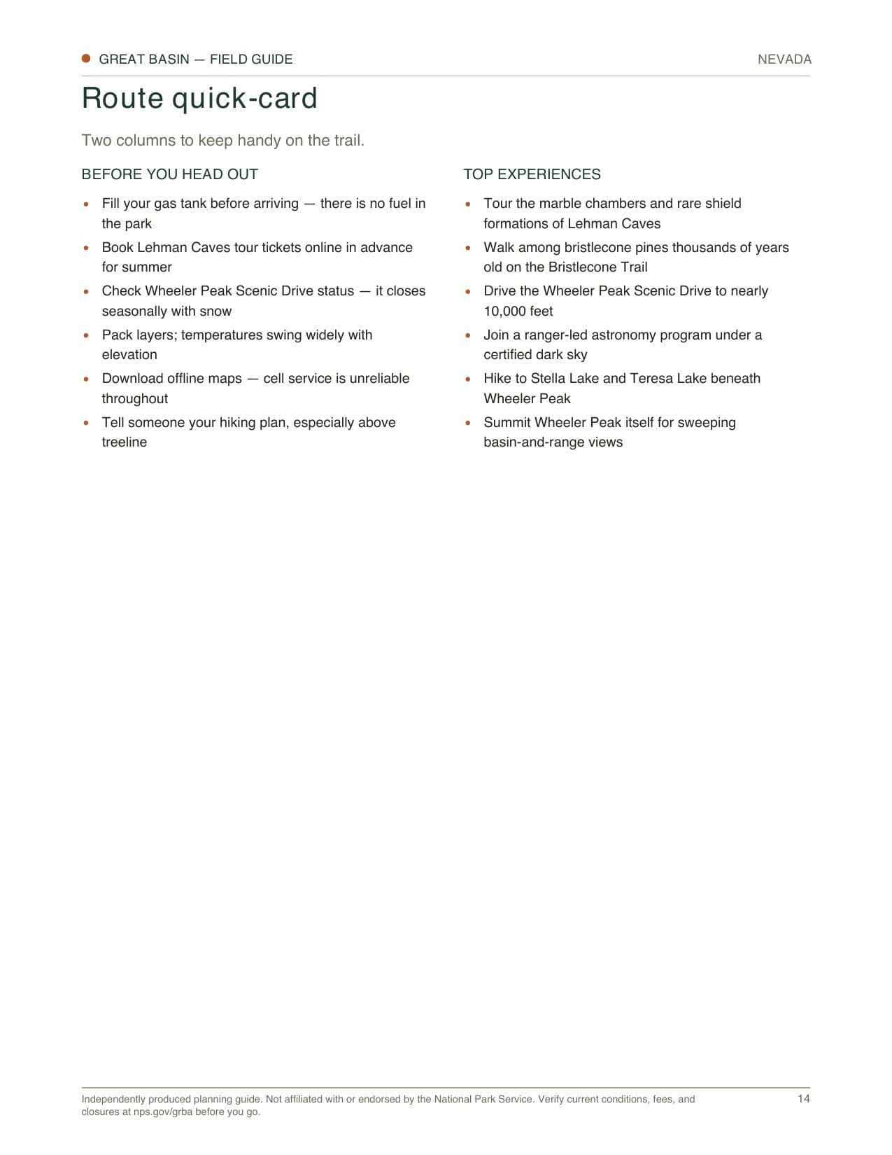 Sample page 3 from the Great Basin guide