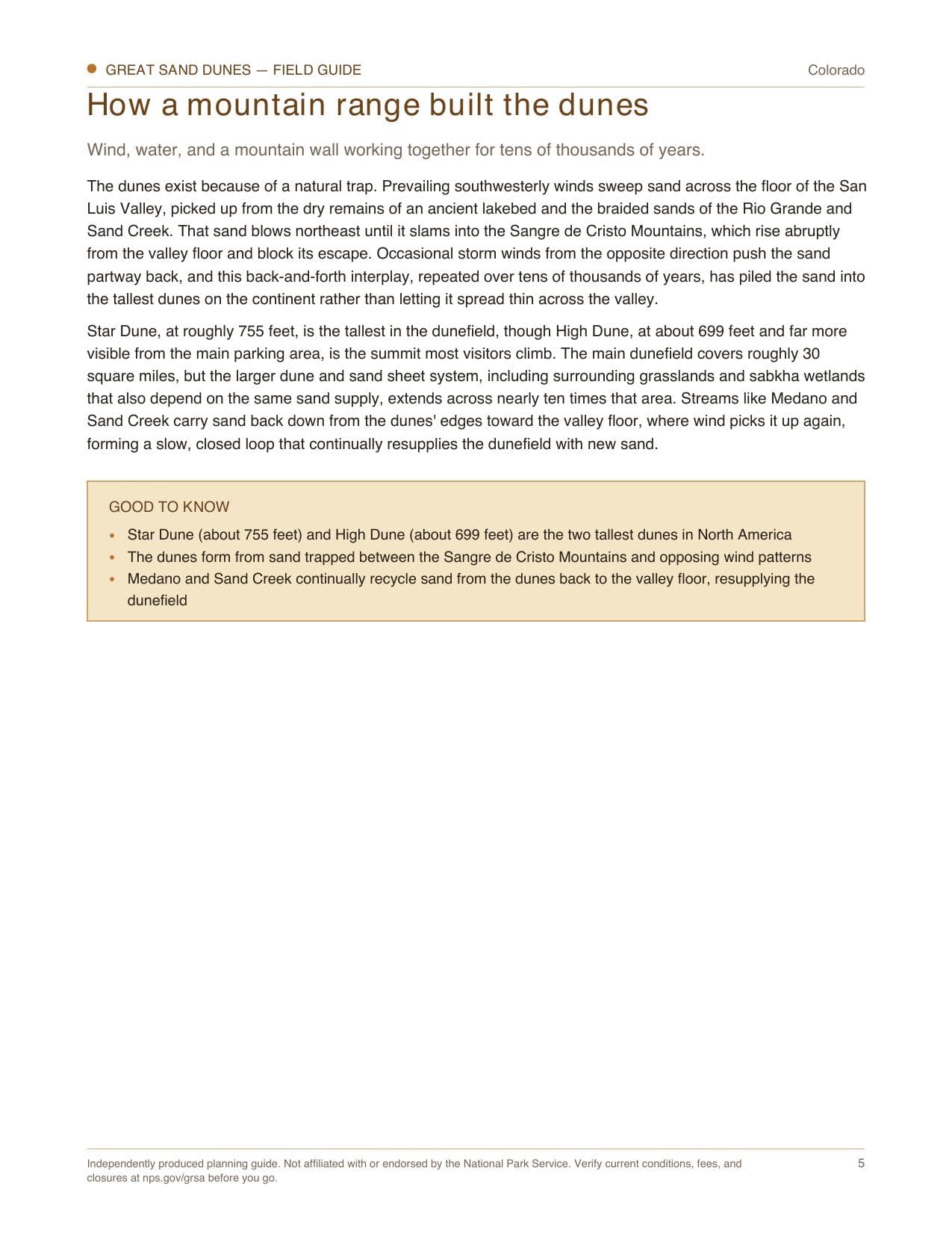 Sample page 2 from the Great Sand Dunes guide