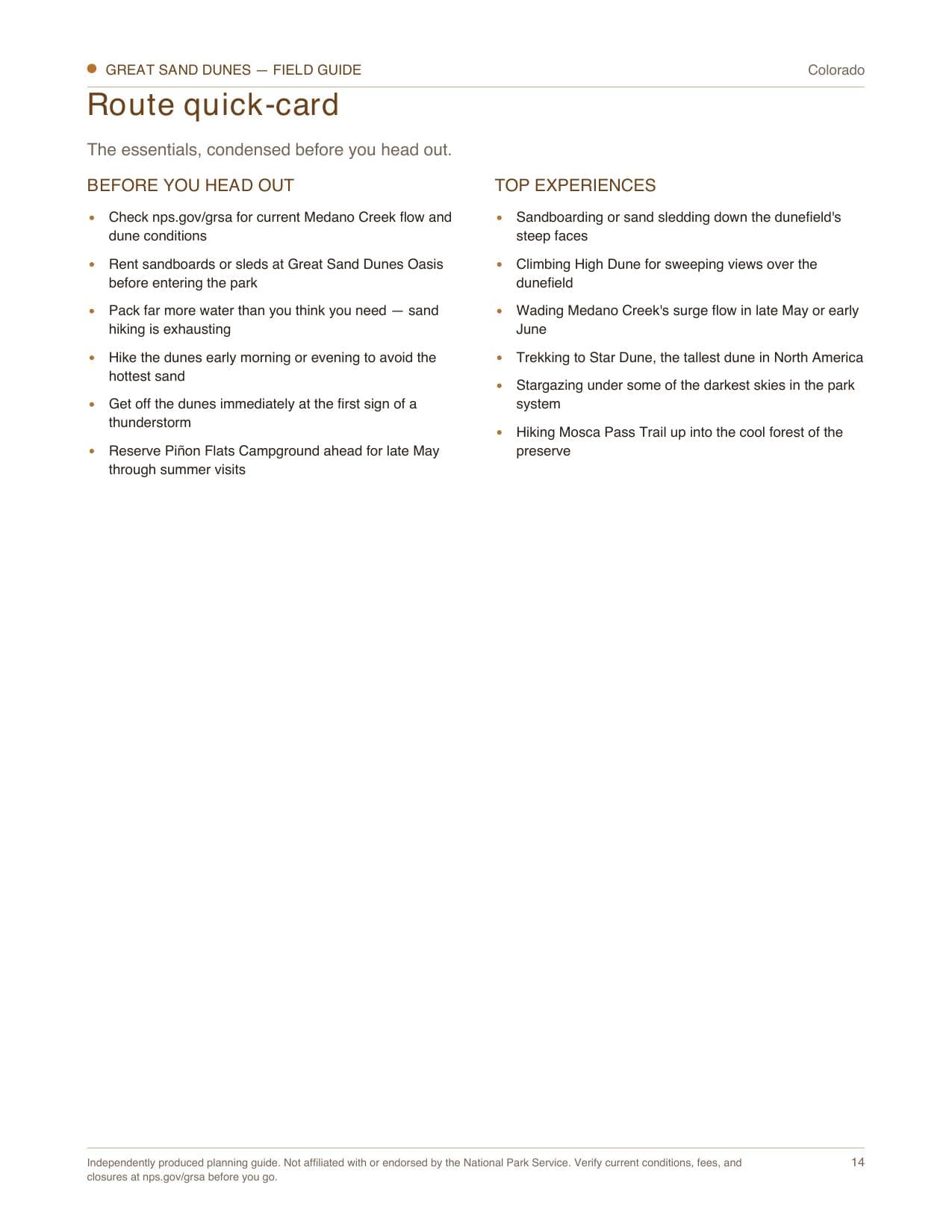 Sample page 3 from the Great Sand Dunes guide
