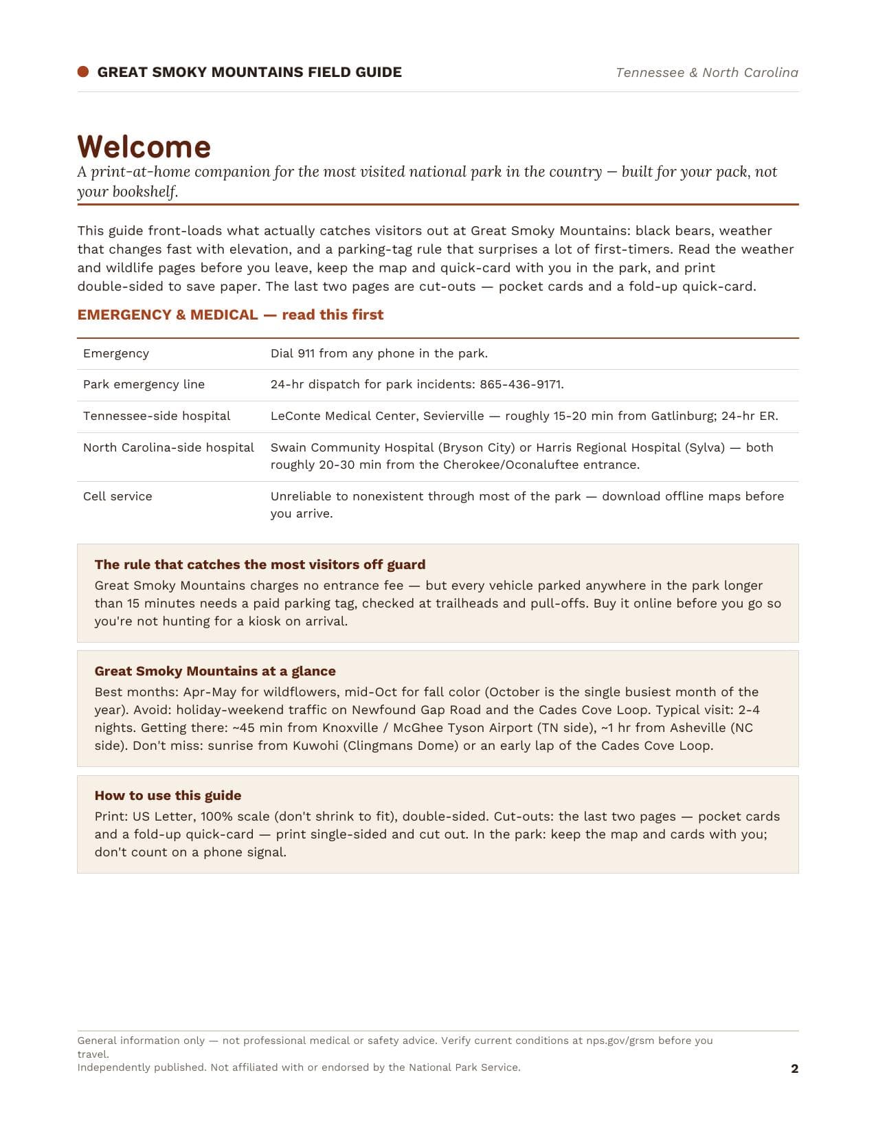 Sample page 1 from the Great Smoky Mountains guide