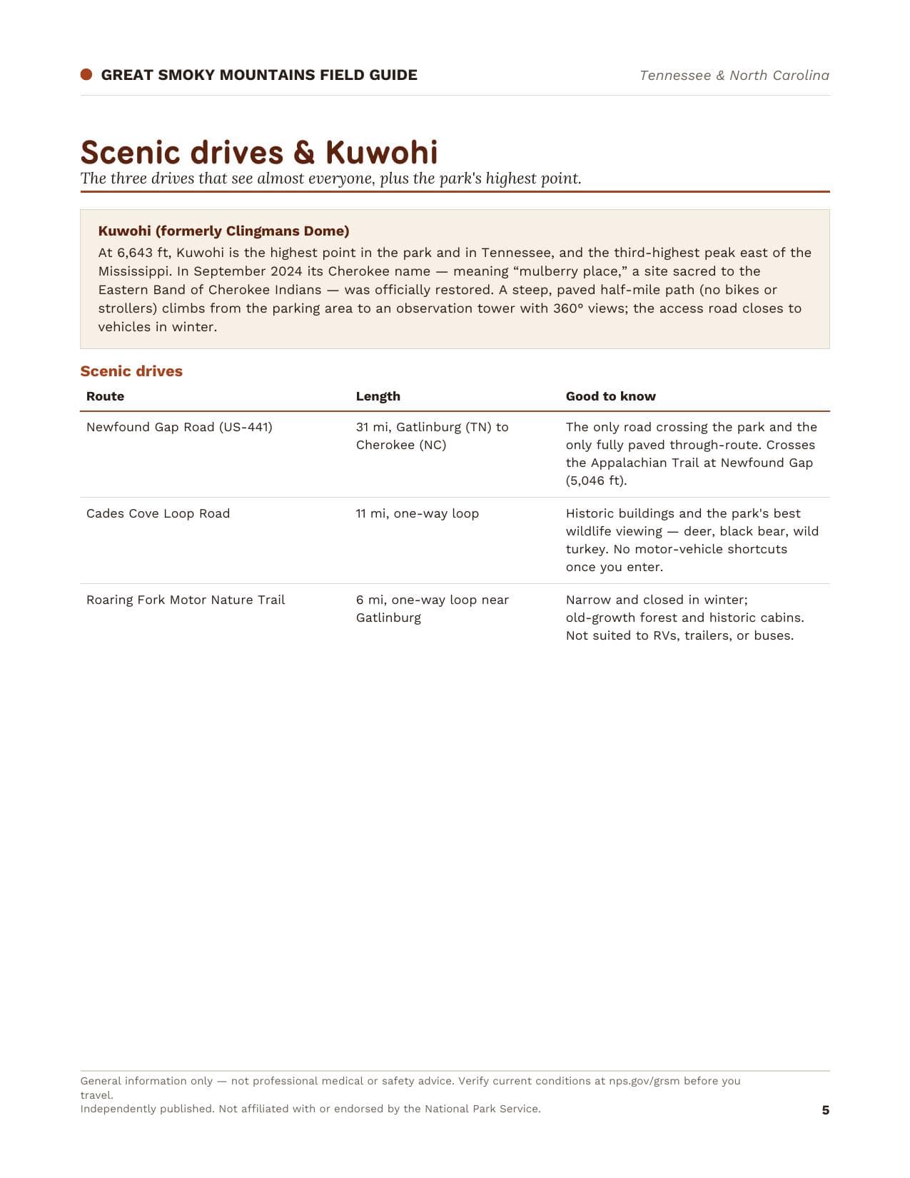 Sample page 2 from the Great Smoky Mountains guide