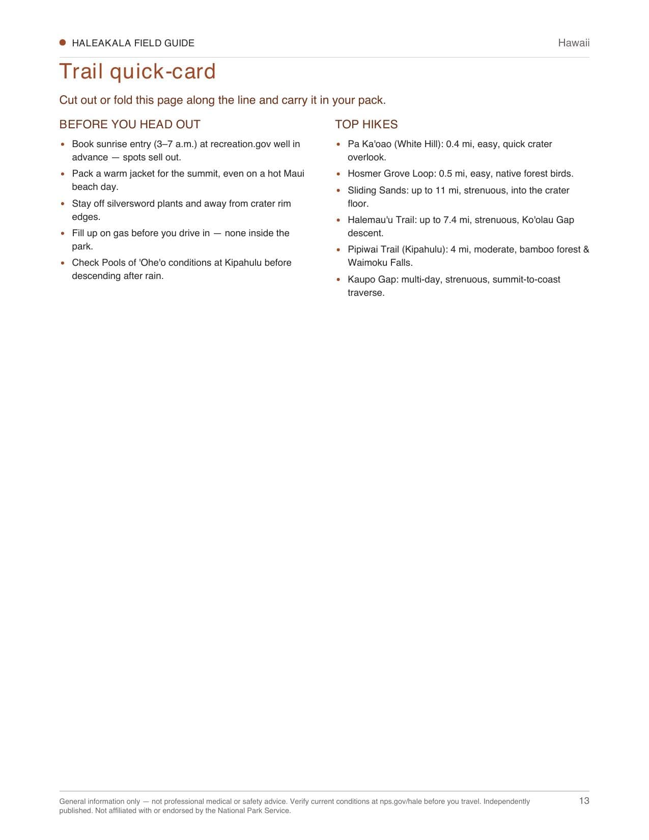 Sample page 3 from the Haleakalā guide