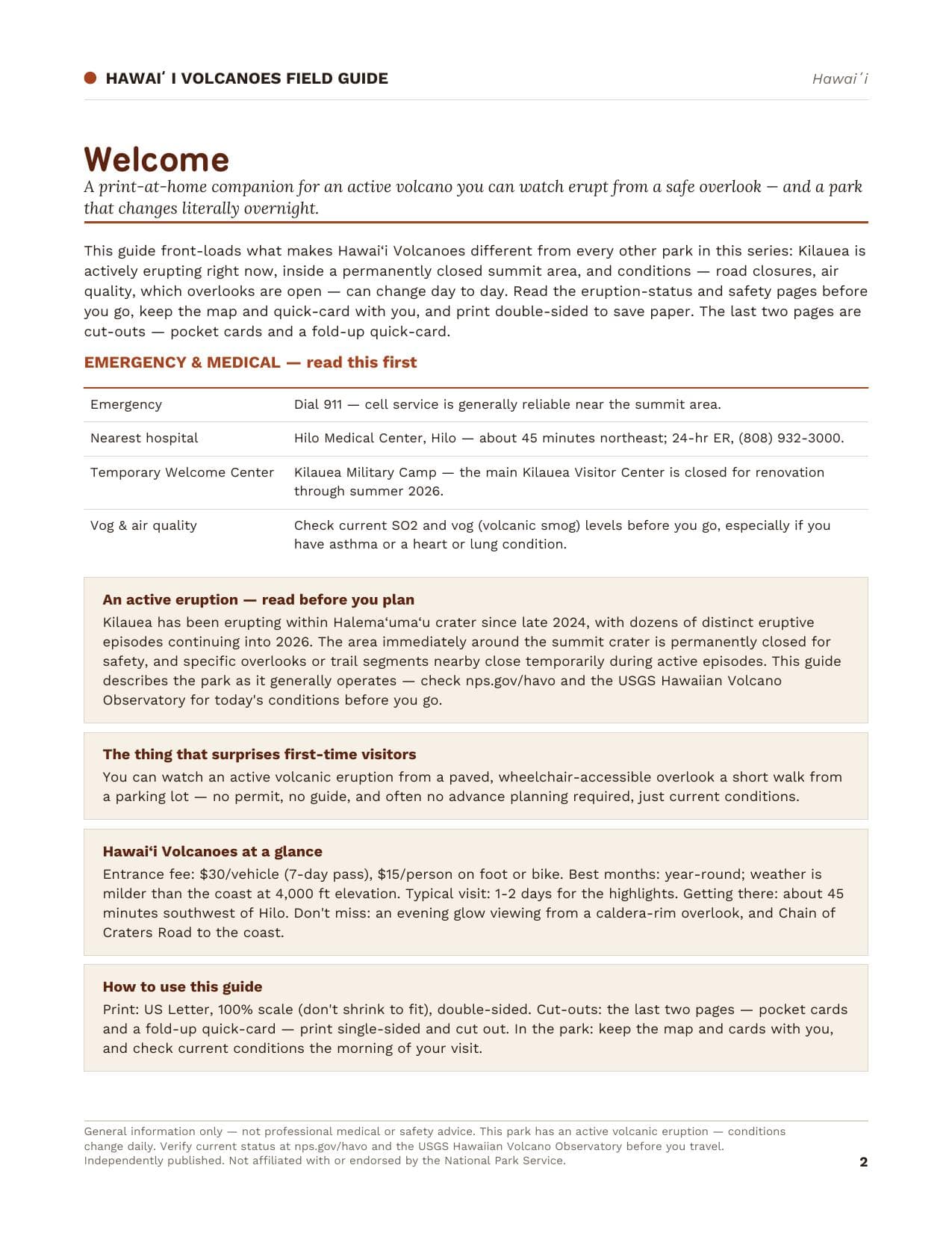 Sample page 1 from the Hawaiʻi Volcanoes guide