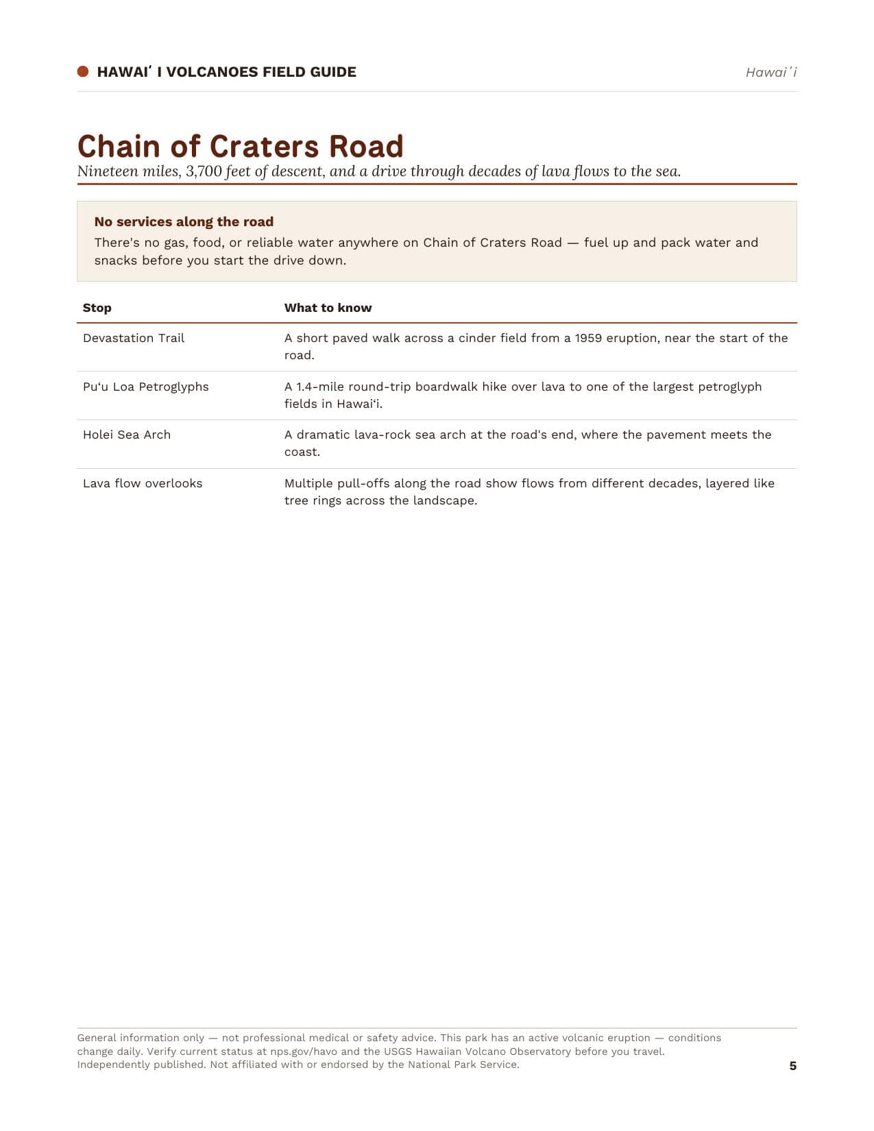 Sample page 2 from the Hawaiʻi Volcanoes guide