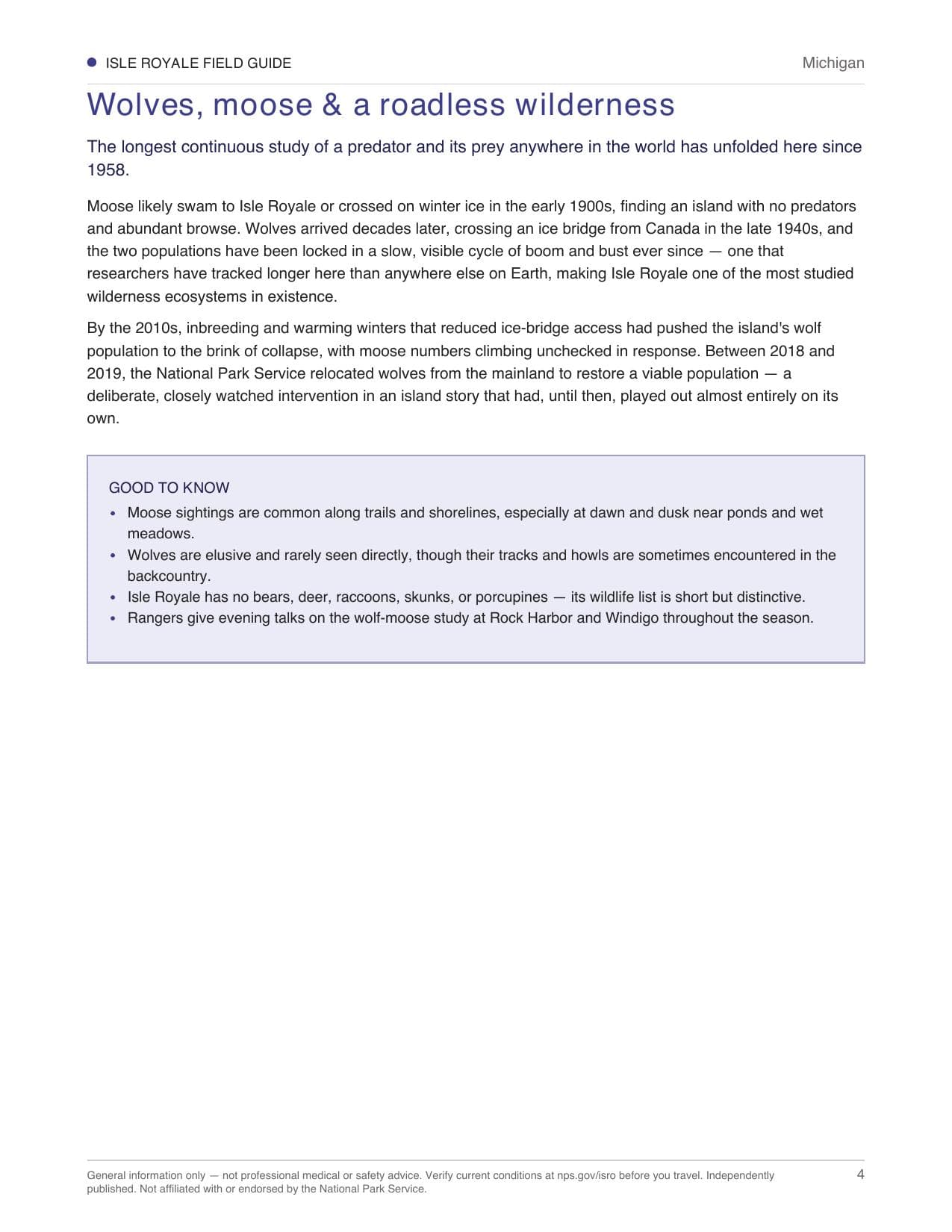 Sample page 2 from the Isle Royale guide
