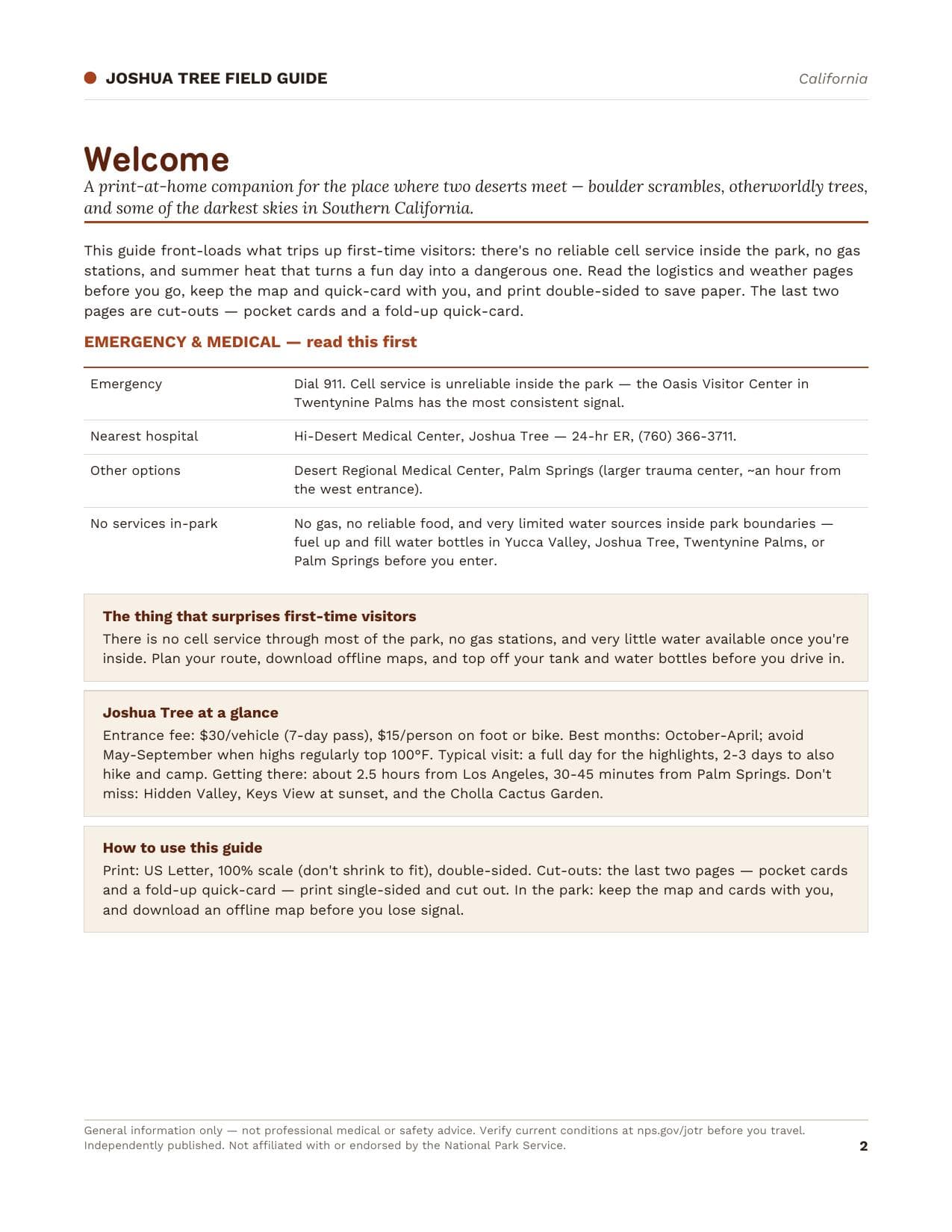 Sample page 1 from the Joshua Tree guide