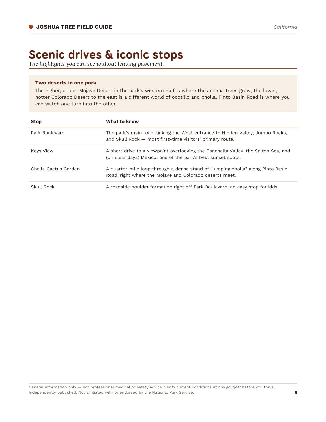 Sample page 2 from the Joshua Tree guide