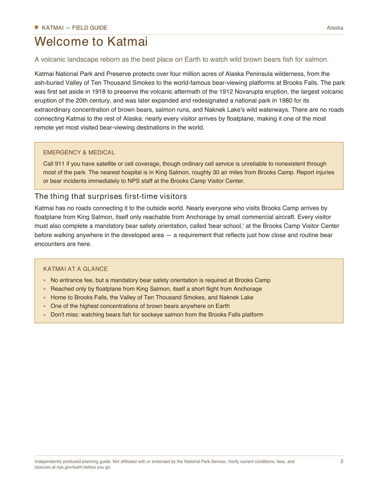 Sample page 1 from the Katmai guide