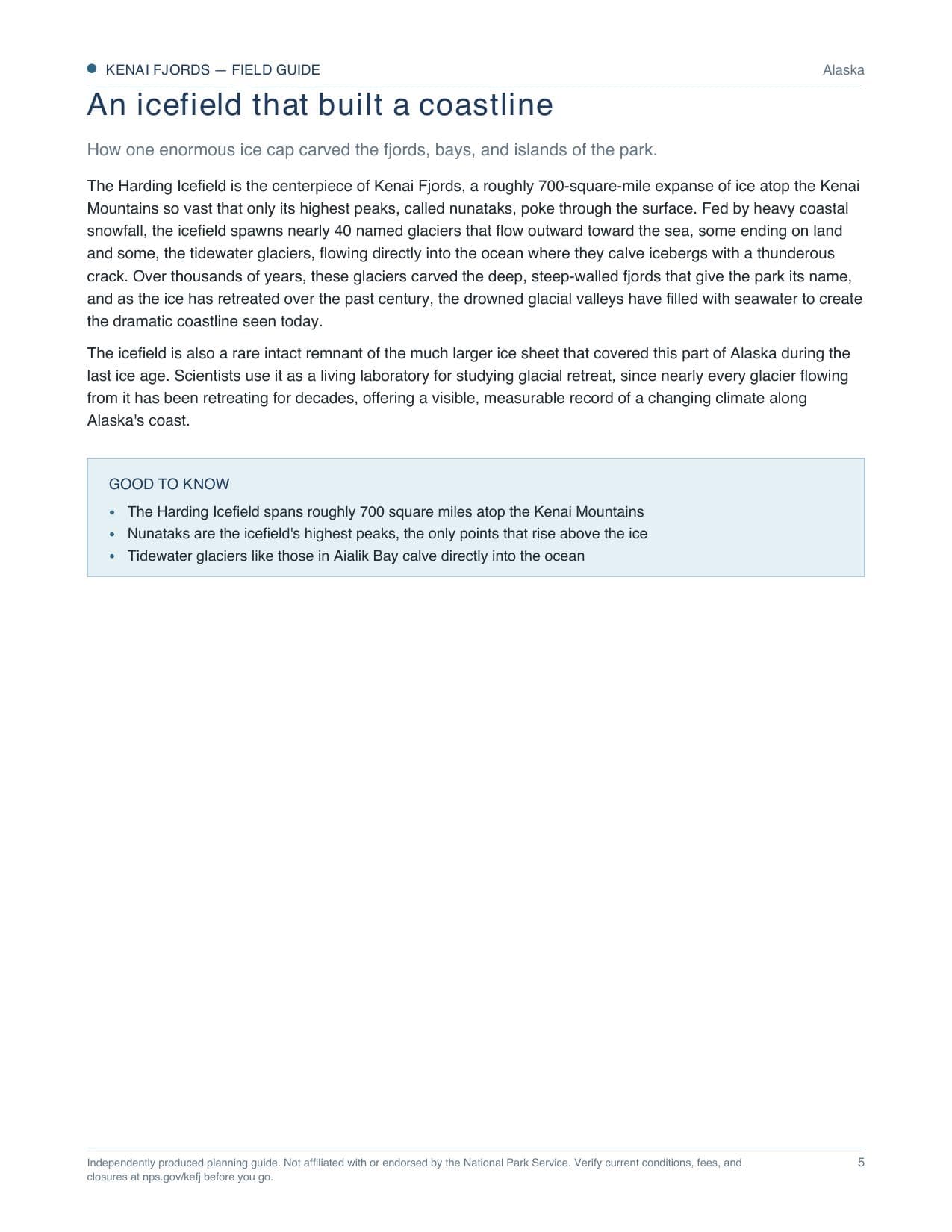 Sample page 2 from the Kenai Fjords guide