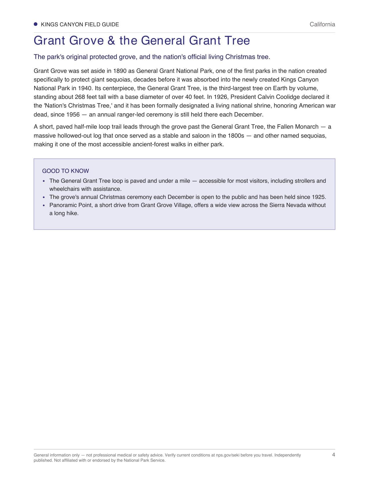 Sample page 2 from the Kings Canyon guide
