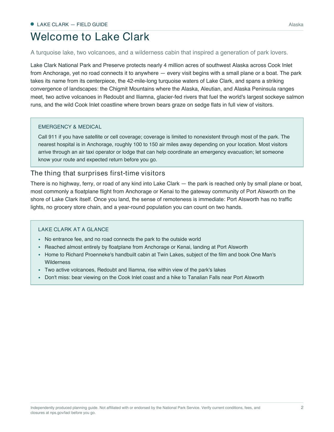 Sample page 1 from the Lake Clark guide