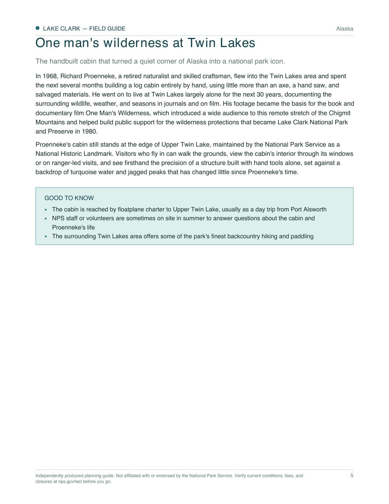 Sample page 2 from the Lake Clark guide