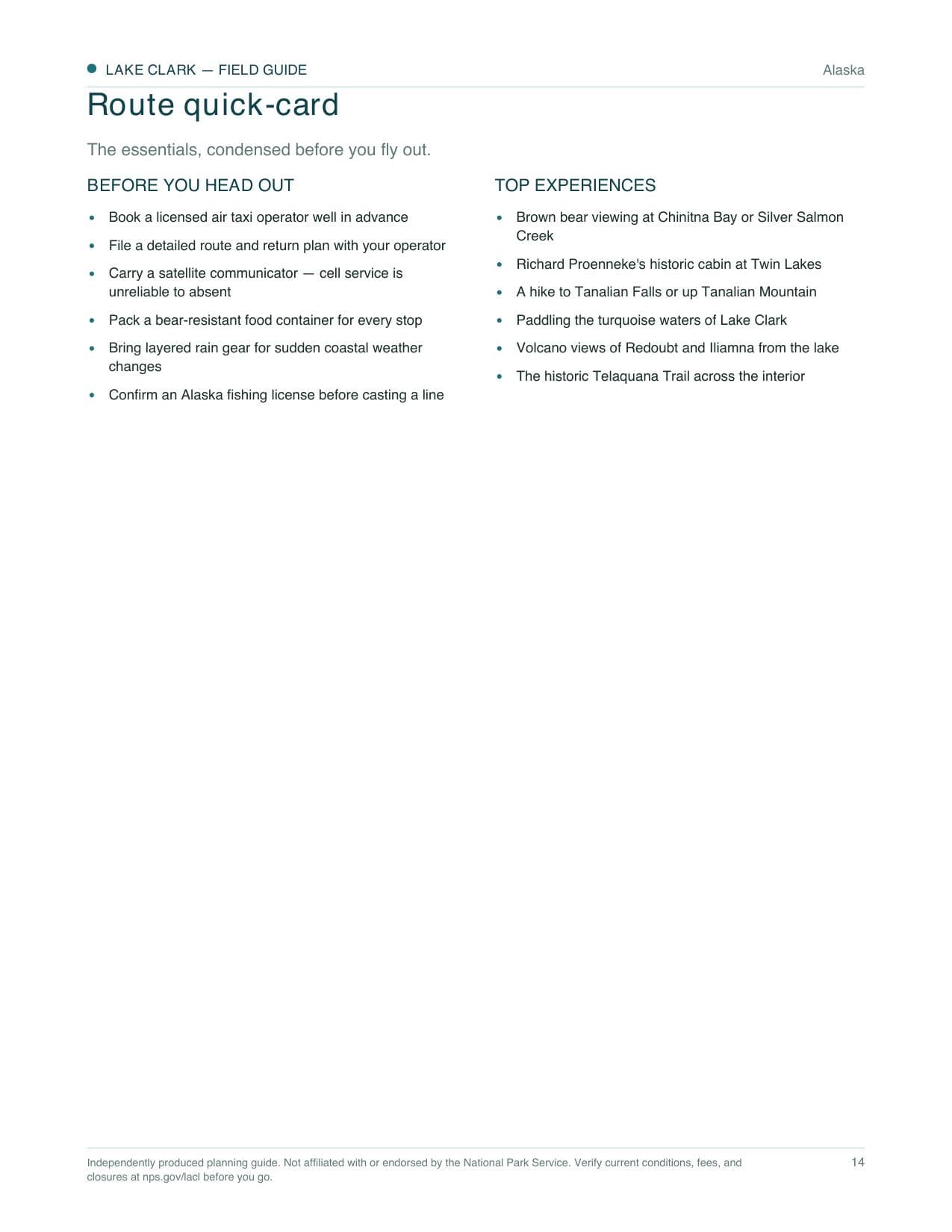 Sample page 3 from the Lake Clark guide