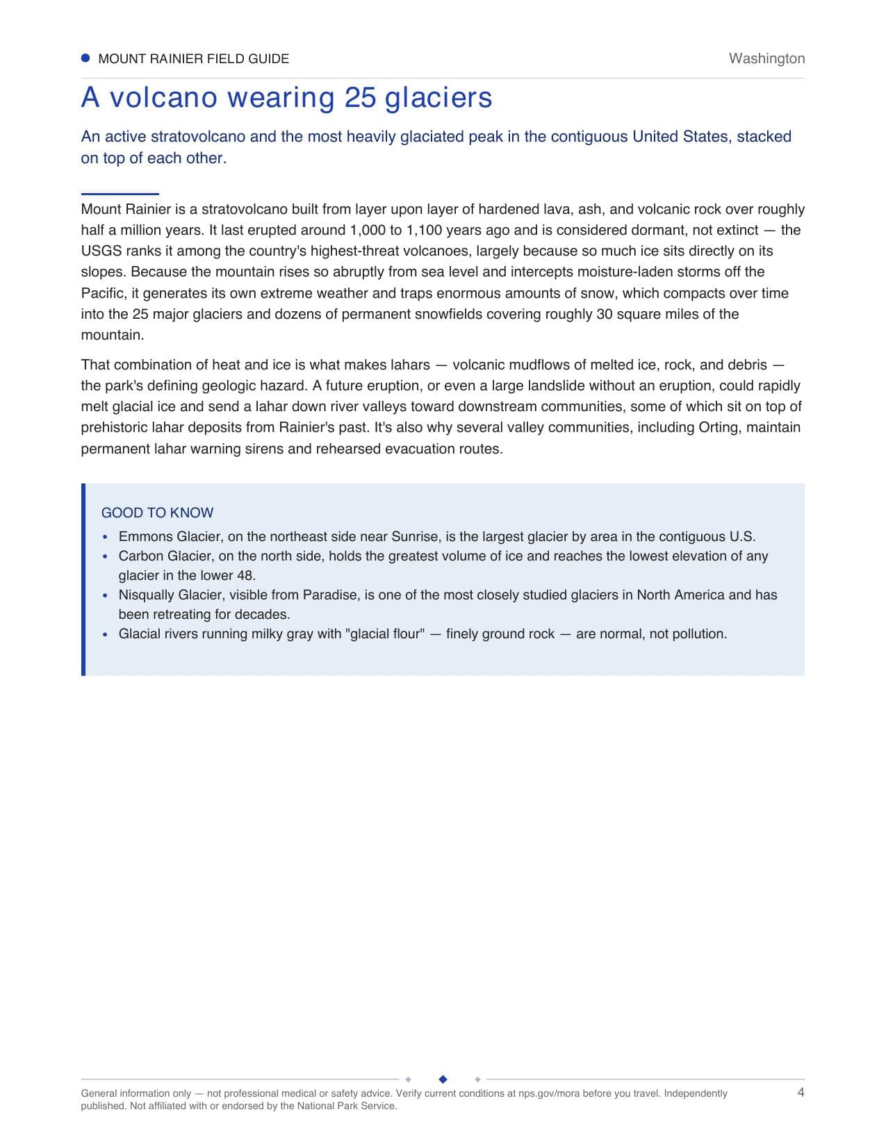 Sample page 2 from the Mount Rainier guide