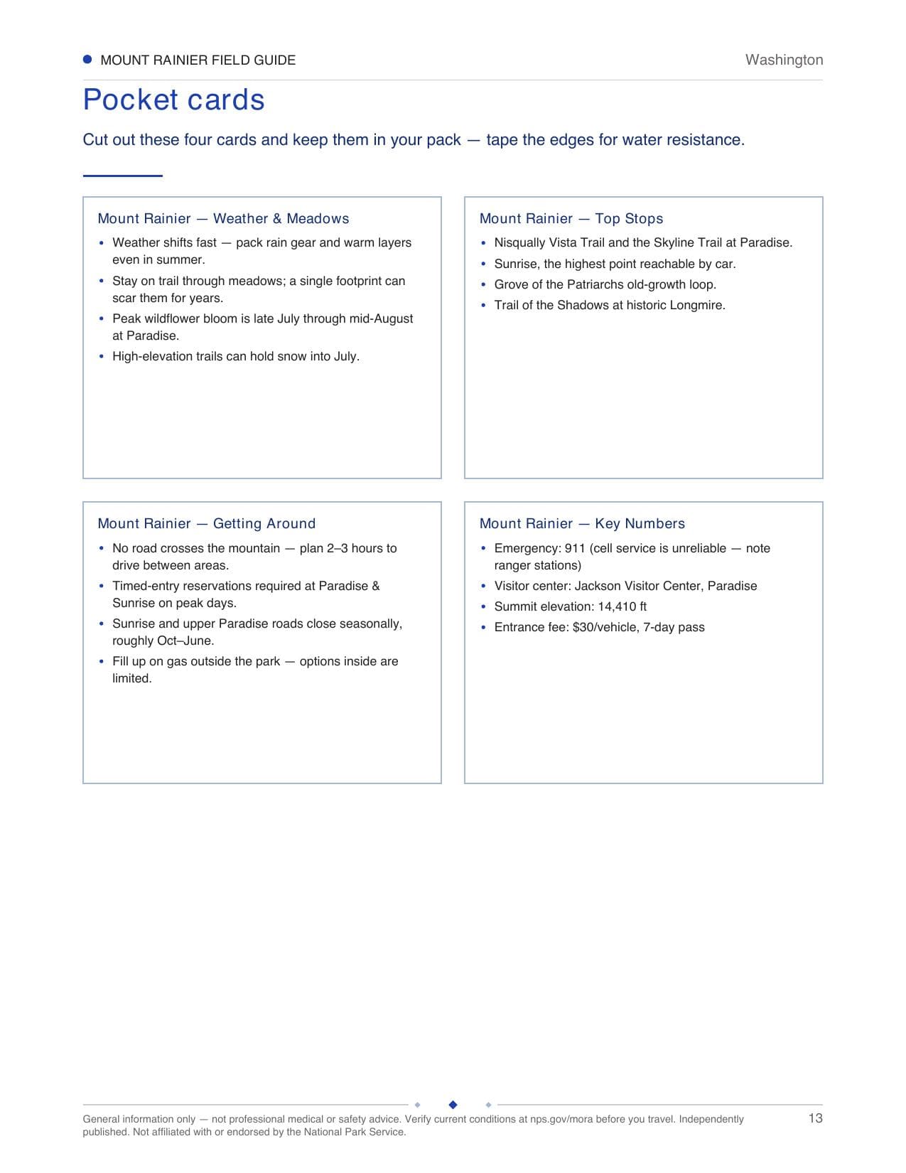Sample page 3 from the Mount Rainier guide