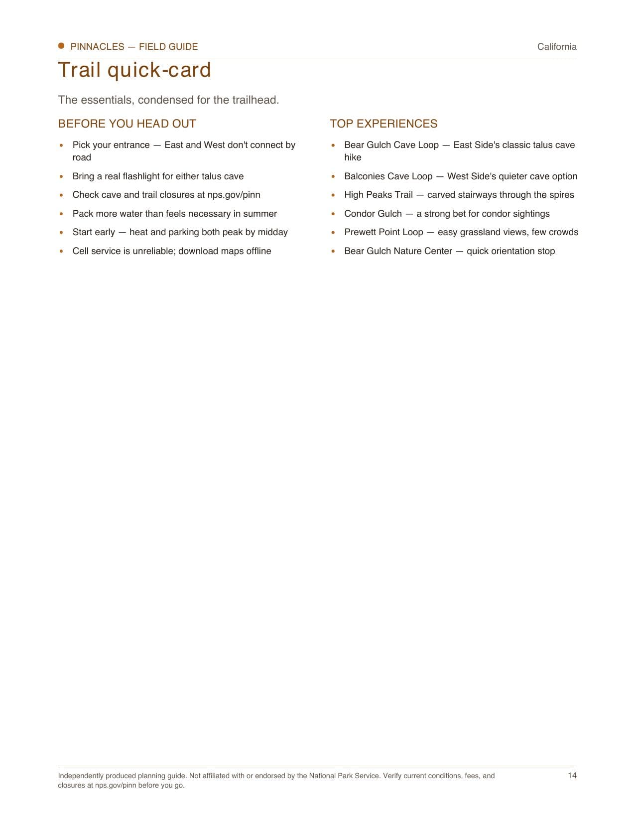 Sample page 3 from the Pinnacles guide