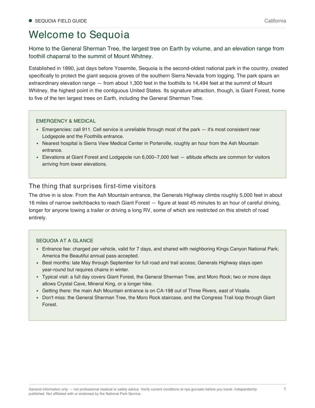 Sample page 1 from the Sequoia guide