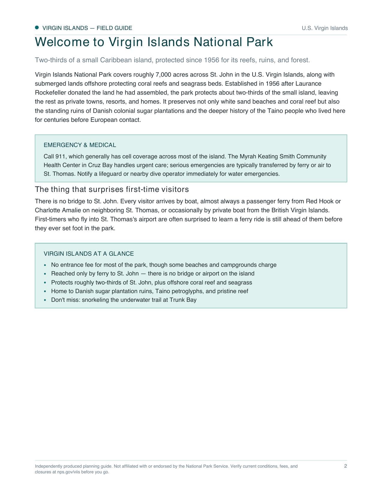 Sample page 1 from the Virgin Islands guide